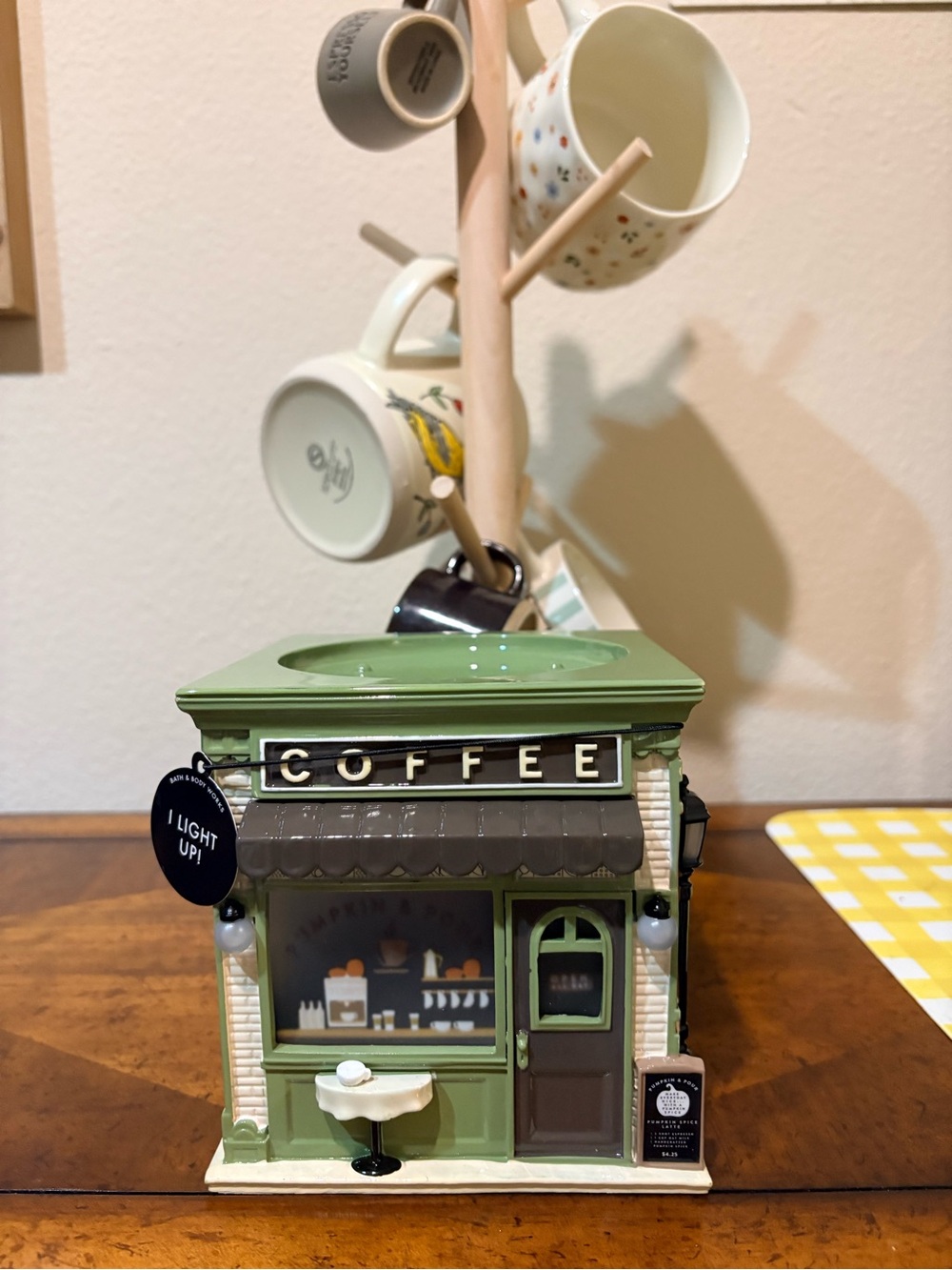 Bath & Body Works Green Coffee Shop Ceramic Canister with Light-Up Detail